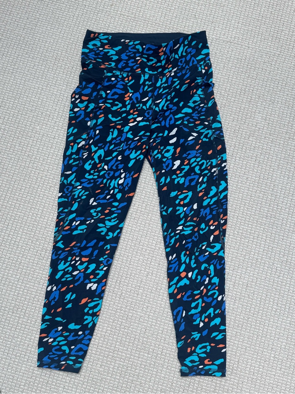 Sweaty Betty Kids Navy Leopard Print Leggings with Teal & Coral Accents